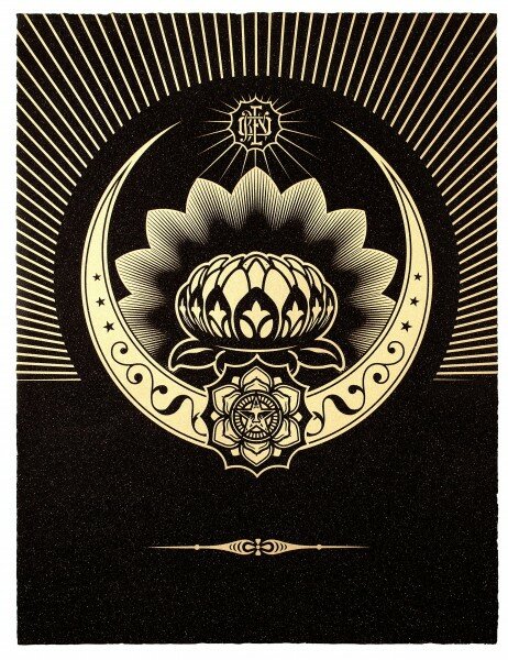 Shepard Fairey, Obey Lotus Crescent (Black & Gold), 2013